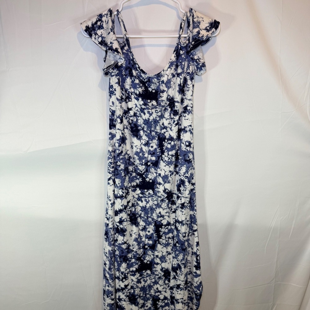 White Mark Women's Blue White M Cold Shoulder Ruffle Floral Maxi Dress